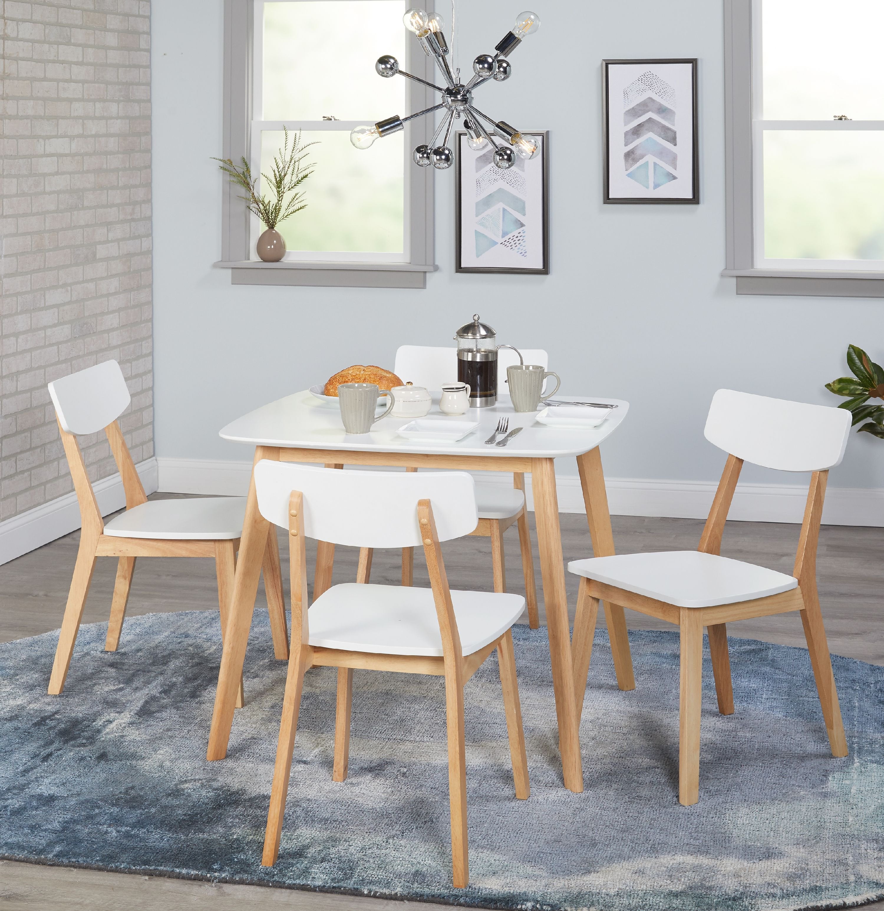 Modern Dining Table, White/Natural