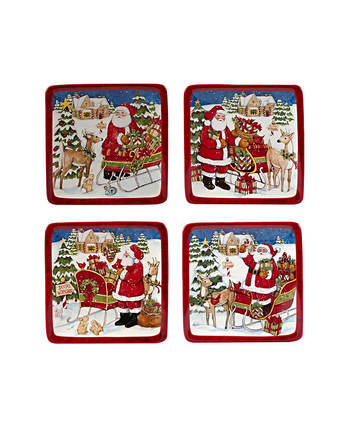 Certified International Santa's Workshop 4 Piece Canape Plate Set