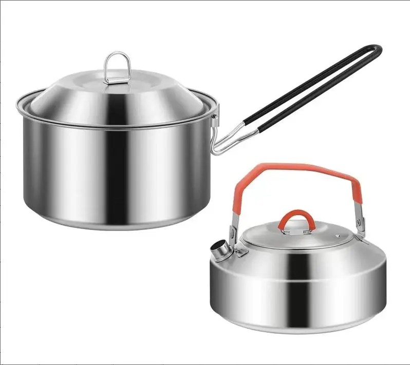 3PCS High Quality stainless steel 304 Camping Pot Set Hiking Tools Cookware Portable Outdoor Camping Cooking Cookware Set