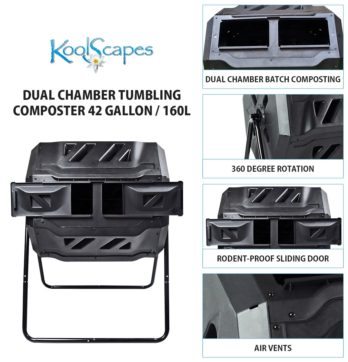 KoolScapes 42 Gallon Rotary 2-Chamber Tumbling Composter