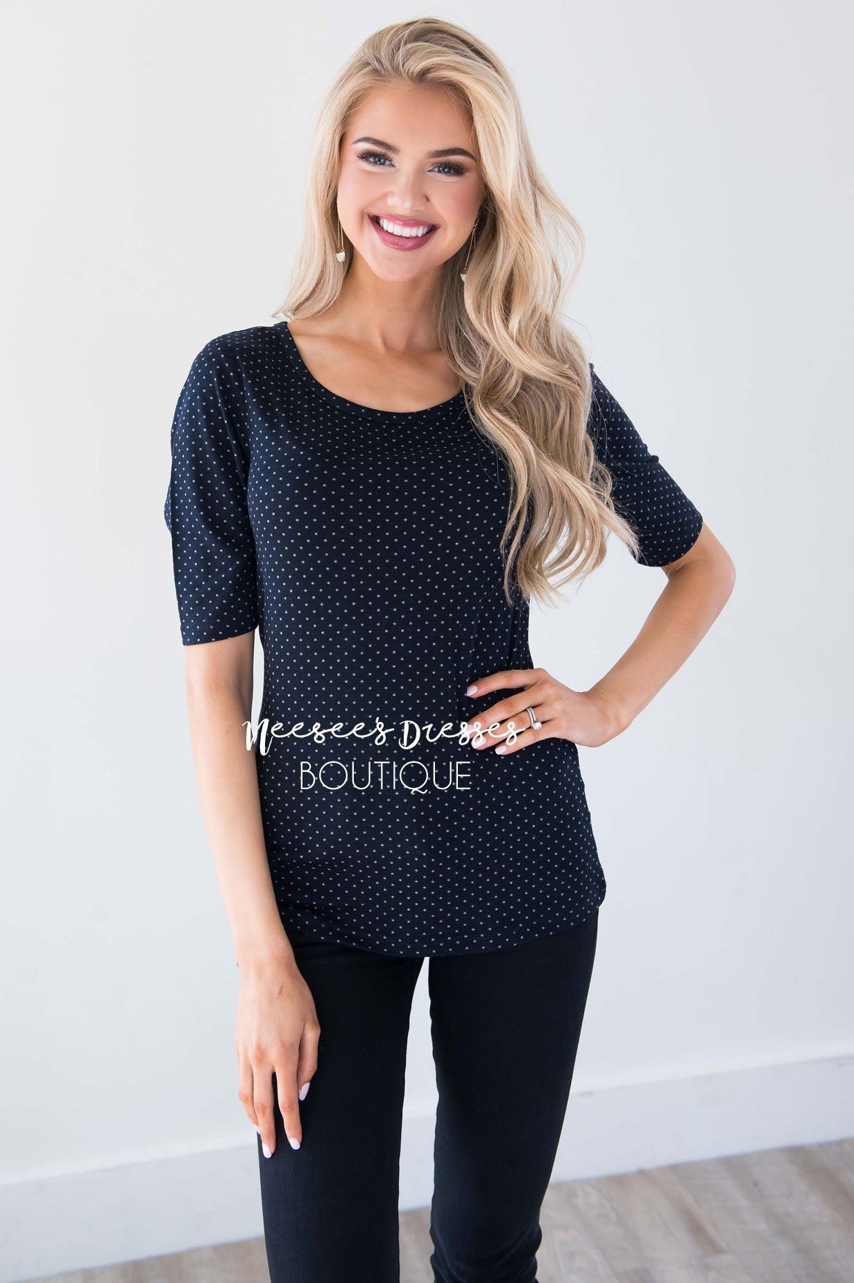 Deep Navy Polka Dot Top