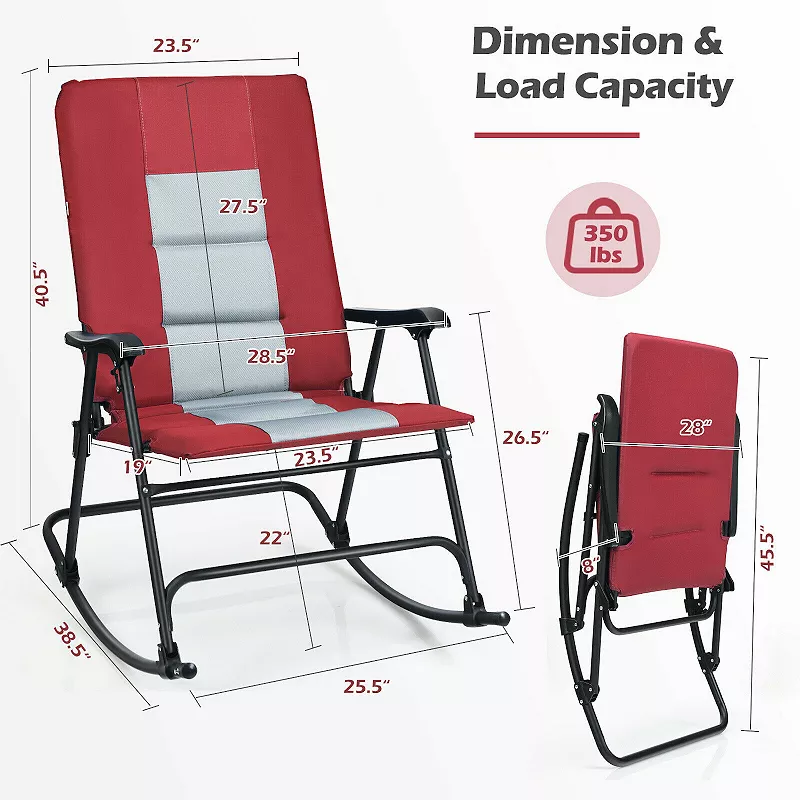 Foldable Rocking Padded Portable Camping Chair with Backrest and Armrest