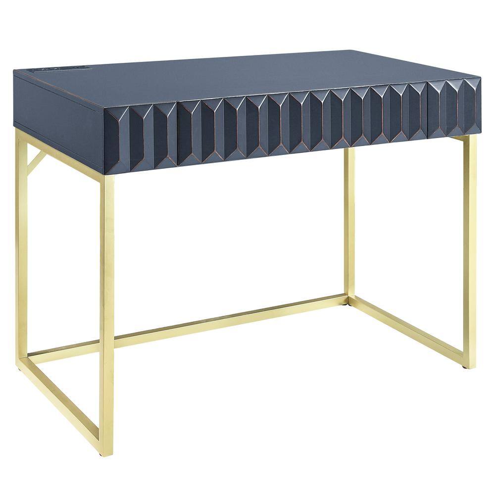 Furniture of America Gotheimer 56.75 in. L-Shaped Blue and Gold Writing Desk Set with Lift-Top IDF-DK406BL-SET