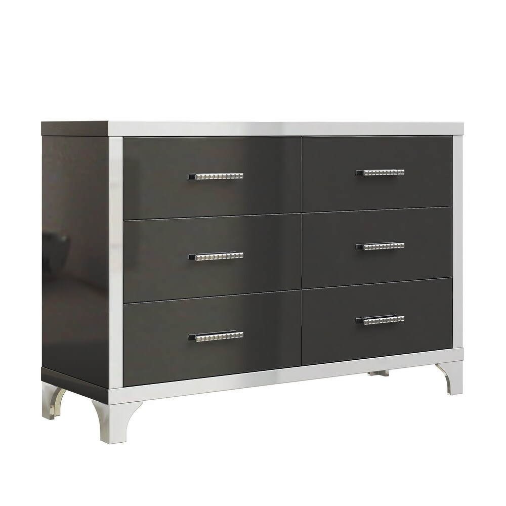 Elegant High Gloss Dresser with Metal Handle Mirrored Storage Cabinet