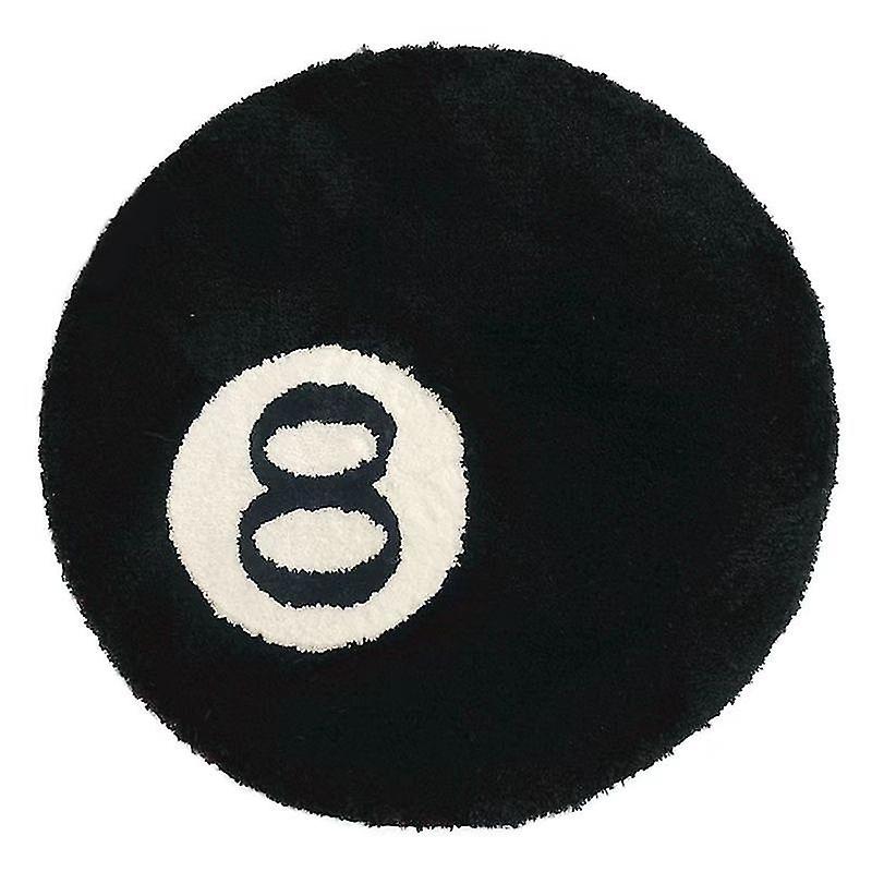 Born Pretty Billiards No.8 Ball Round Rug Black Imitation Cashmere Soft Lunge Rug Gaming Chair Round Mat Bath Floor Mat Kids Bedroom Carpet