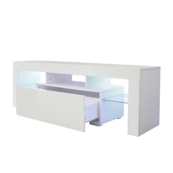 Entertainment TV Stand， TV Cabinet with LED Light， White