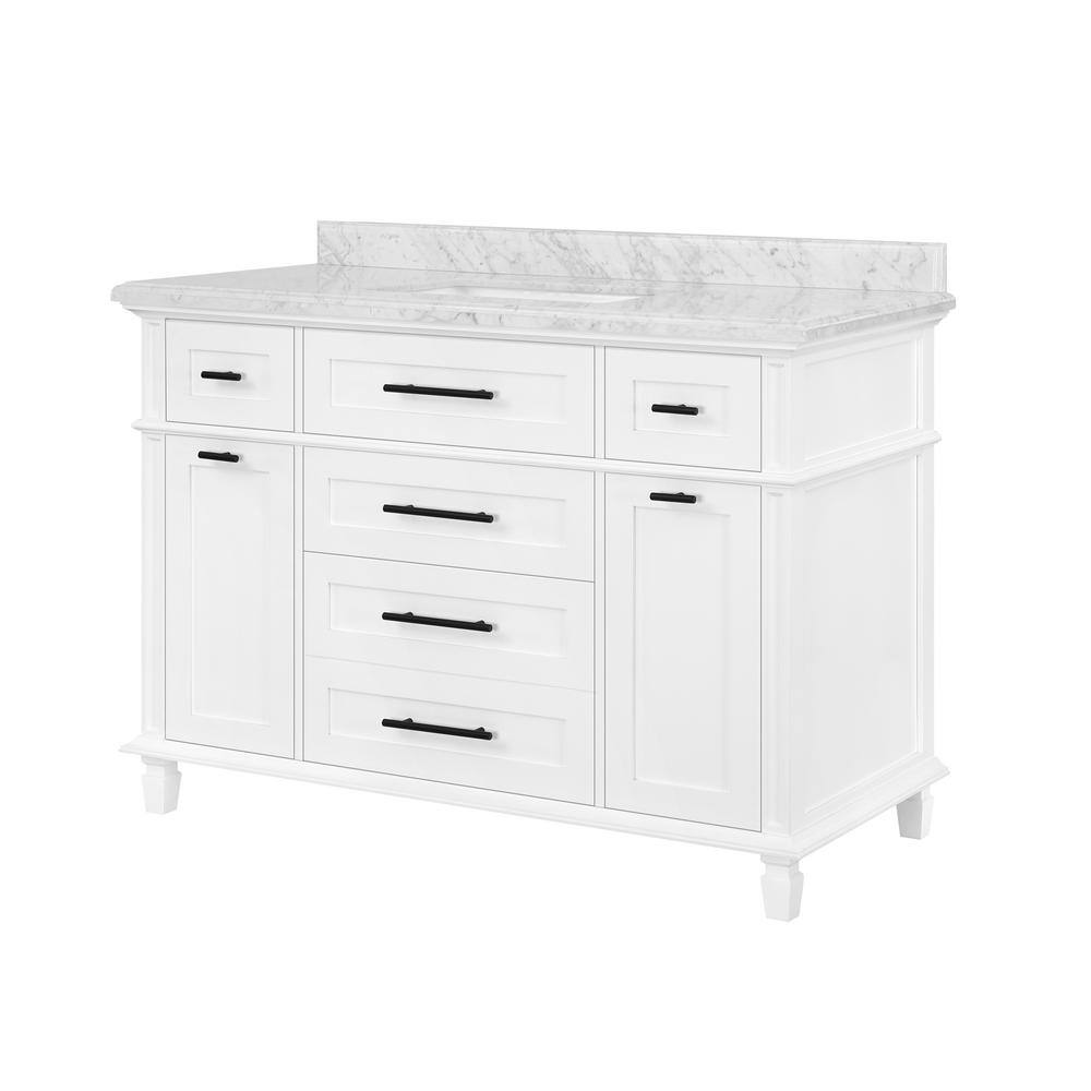 Home Decorators Collection Tarbot 48 in. W x 22 in. D x 34.5 in. H Bath Vanity in White with White Marble Top Tarbot 48W