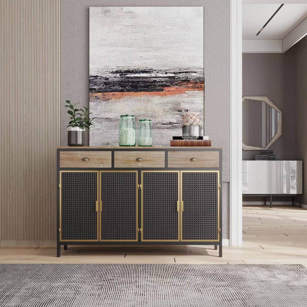 Accent Storage Cabinet  Mid Century Freestanding Sideboard Buffet with 3 Drawers  Entryway Console Table  TV Stand