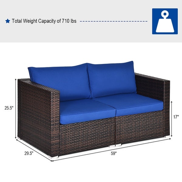 2PCS Patio Furniture Rattan Loveseat Sofa with Removable Cushion - Overstock - 33501569