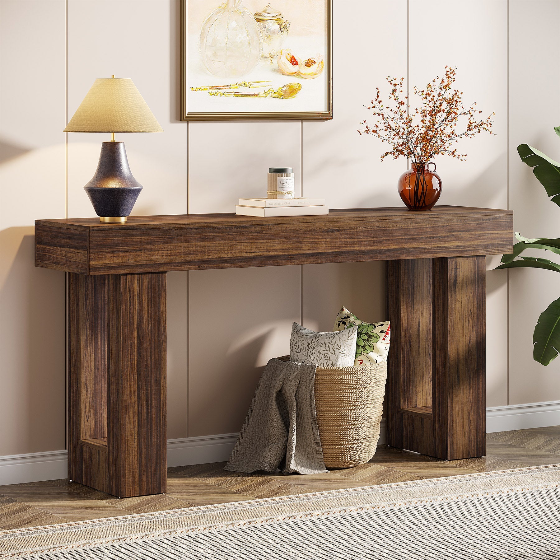 63-Inch Console Table, Farmhouse Wooden Sofa Table Entryway Table