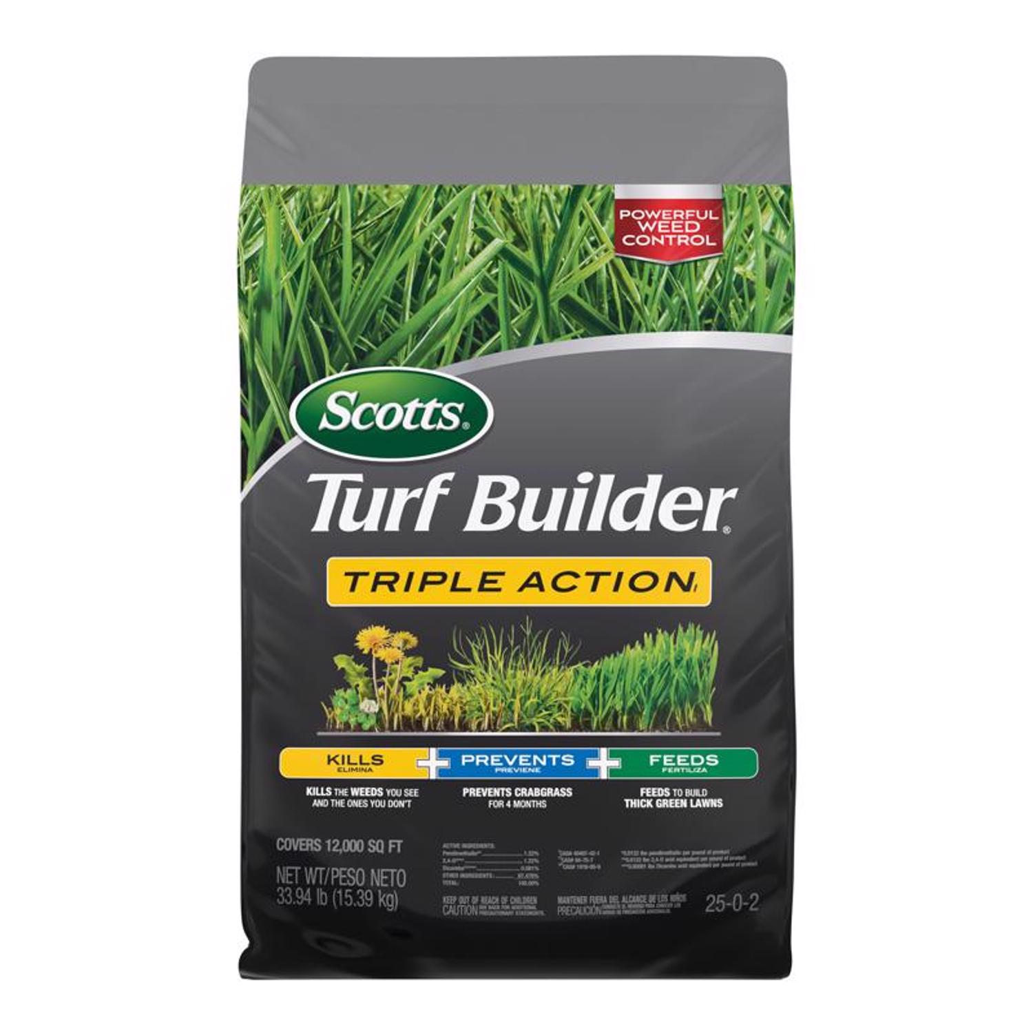 Scotts Turf Builder Triple Action Weed and Feed Lawn Fertilizer For Multiple Grass Types 12000 sq ft