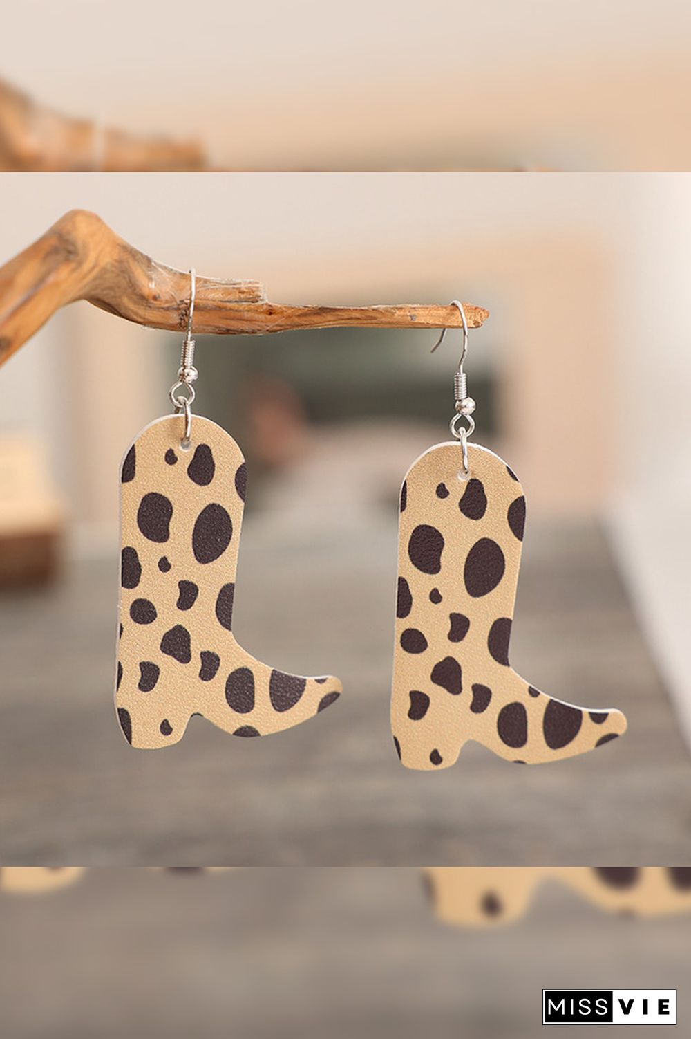 Leopard Print Boots Shape PU Earrings MOQ 5pcs