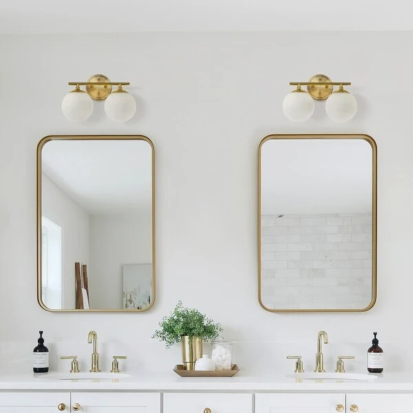 Modern Bathroom Vanity Light with Frosted Glass Shades in Gold Finish