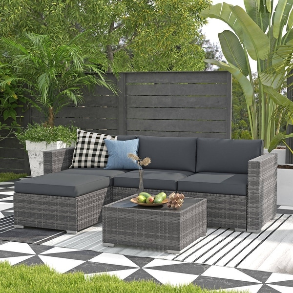 5piece Outdoor Wicker Sectional Sofa Set with Cushions