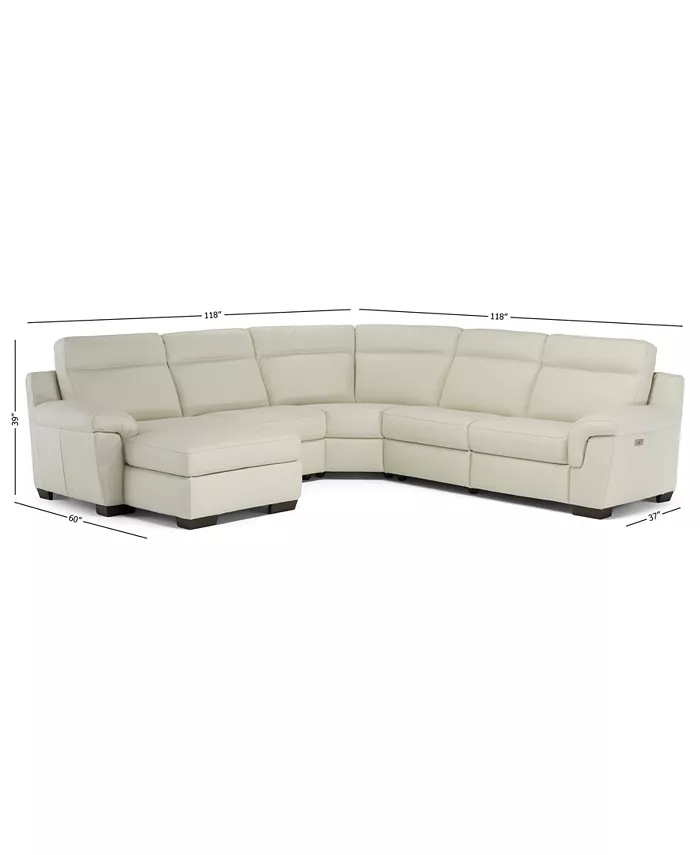 Furniture Julius II 5-Pc. Leather Chaise Sectional Sofa With 1 Power Recliner Power Headrest and USB Power Outlet