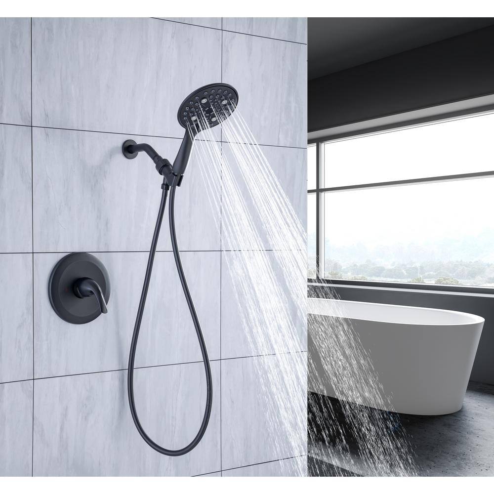 Mondawe Mondawell 6-Spray Patterns 6 in. Wall Mount Handheld Shower Head with Trim and Valve in Matte Black MA-D92101H-6