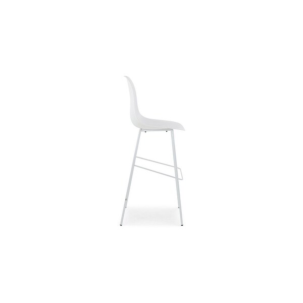 Mira 30 Inch Barstool， Set of 2， Curved Bucket Seat， White Metal Frame