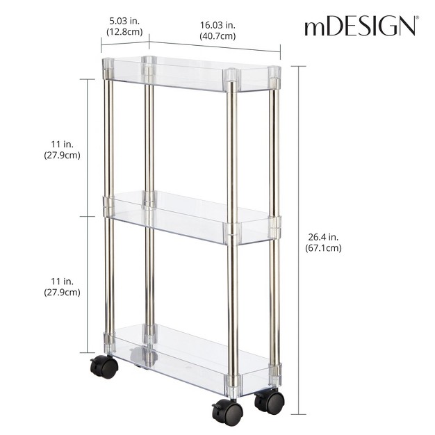 Mdesign Slim 3 tier Portable Household Rolling Cart With Wheels