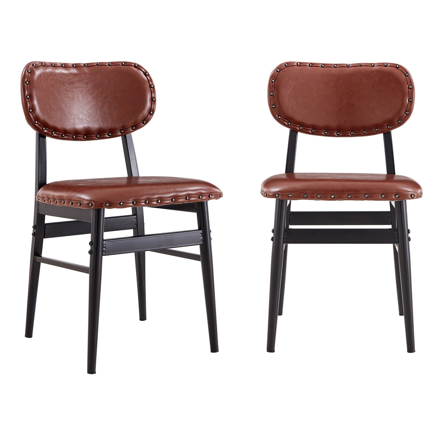 Mieres Dining Chairs (Set of 2)， PU Leather Padded Dining Chair， Industrial Metal Frame Kitchen Chairs for Dining Room - N/A