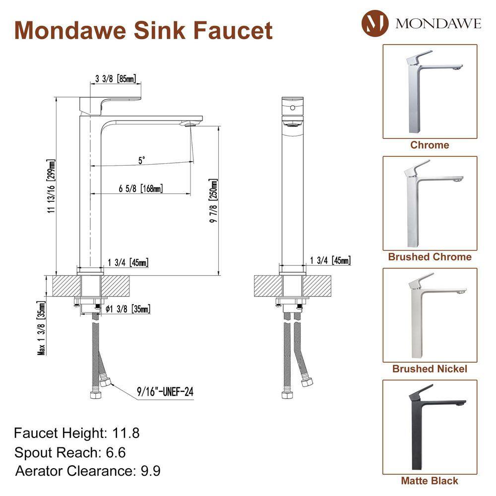 Mondawe Spot Resistant Single Handle Single Hole Bathroom Faucet in Brushed Chrome with Pop Up Drain OR-31533-Clo