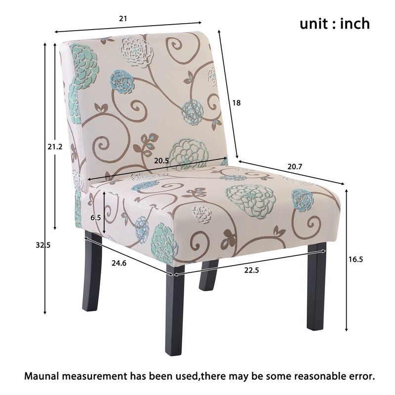 Set of 2 Upholstered Accent Armless Living Room Chair Beige/Floral