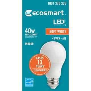 EcoSmart 40-Watt Equivalent A19 Dimmable ENERGY STAR LED Light Bulb Soft White (16-Pack) B7A19A40WESD14