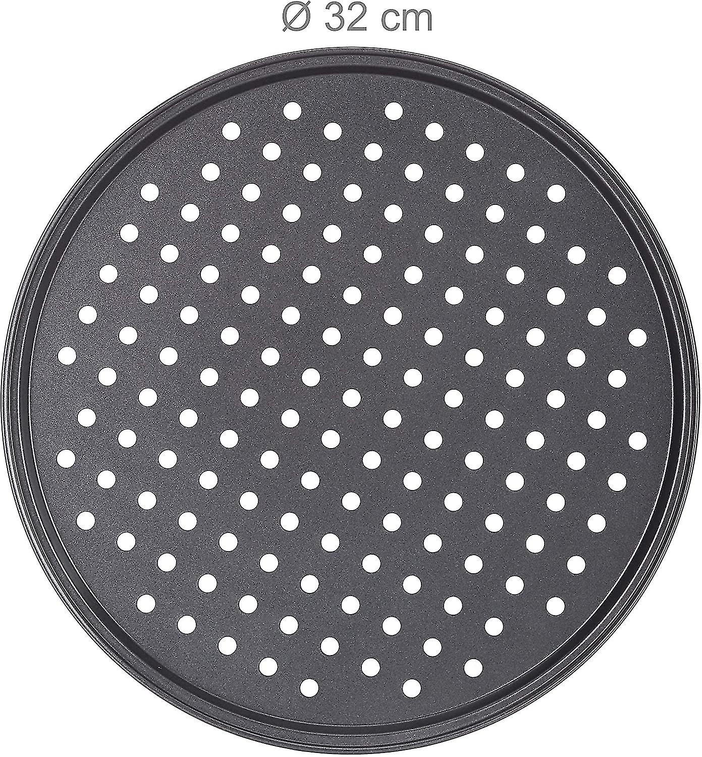 Set Of 2 Round Non-stick Perforated Pizza Molds In Gray Carbon Steel 32 Cm， Black