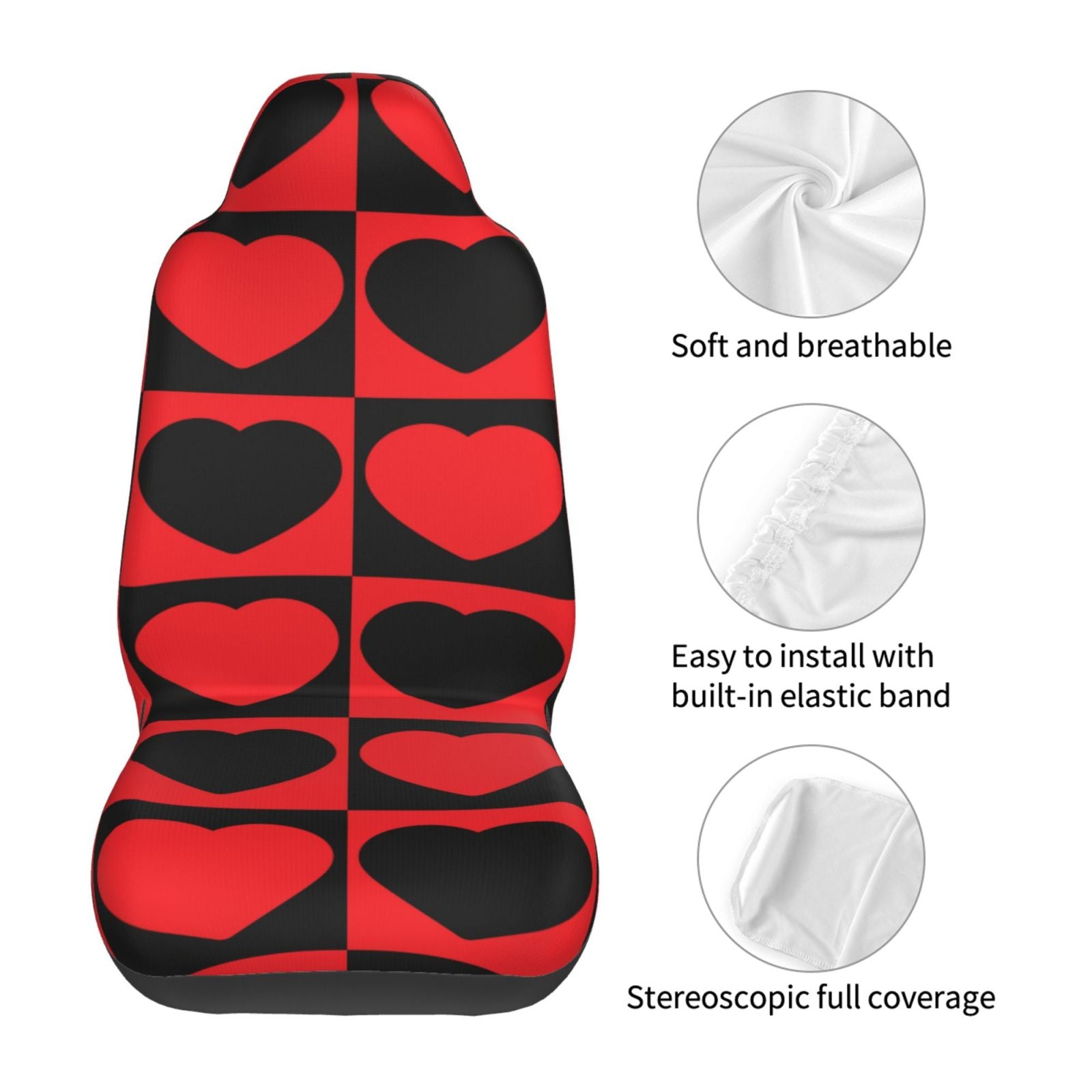 TEQUAN Front Seat Covers， Romantic Red Black Heart Love Pattern 2 Piece Car Seat Cover Fit Most Car SUV Truck Van