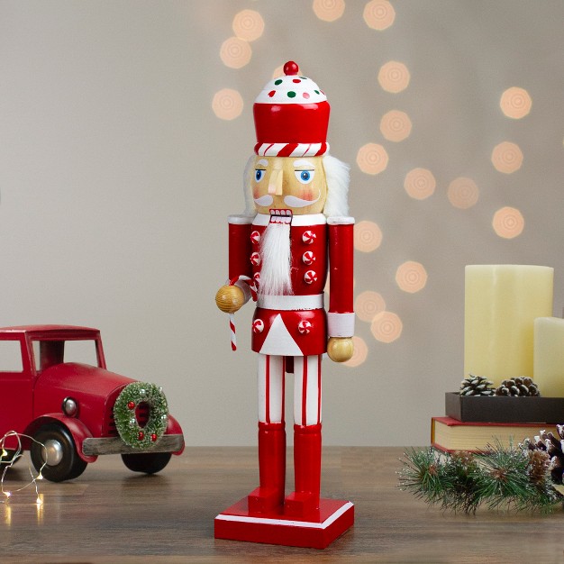 Red And White Wooden Candy Cane King Christmas Nutcracker