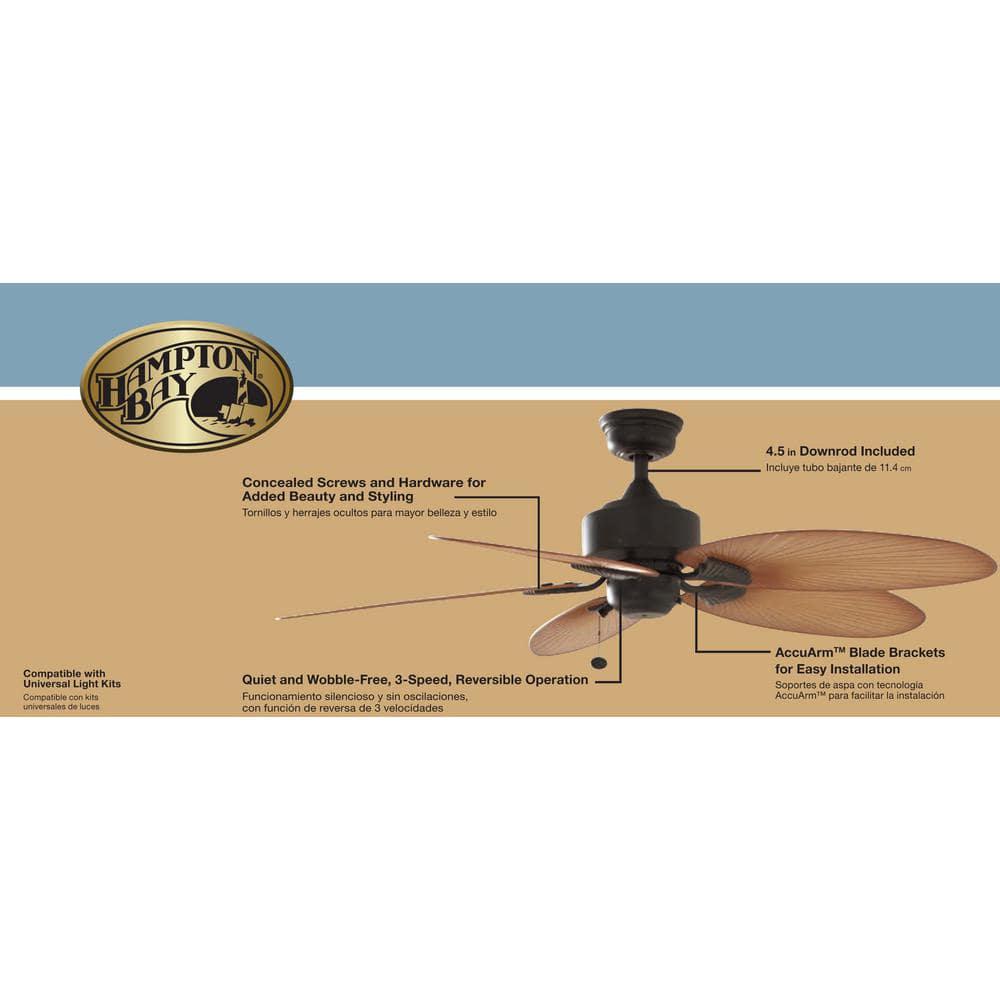 Hampton Bay Lillycrest 52 in IndoorOutdoor Aged Bronze Ceiling Fan with Downrod and Reversible Motor Light Kit Adaptable