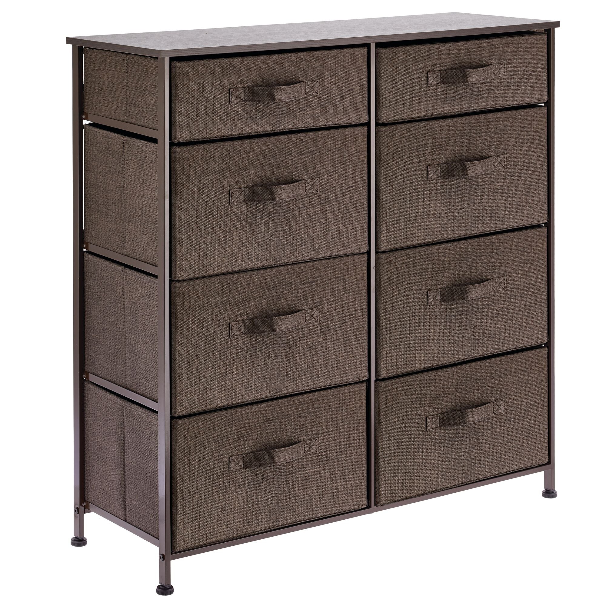 mDesign Tall Steel Frame/Wood Top Storage Dresser Furniture Unit with 8 Slim Removable Fabric Drawers, Large Bureau Organizer for Bedroom, Living Room, Closet - Lido Collection, Espresso Brown