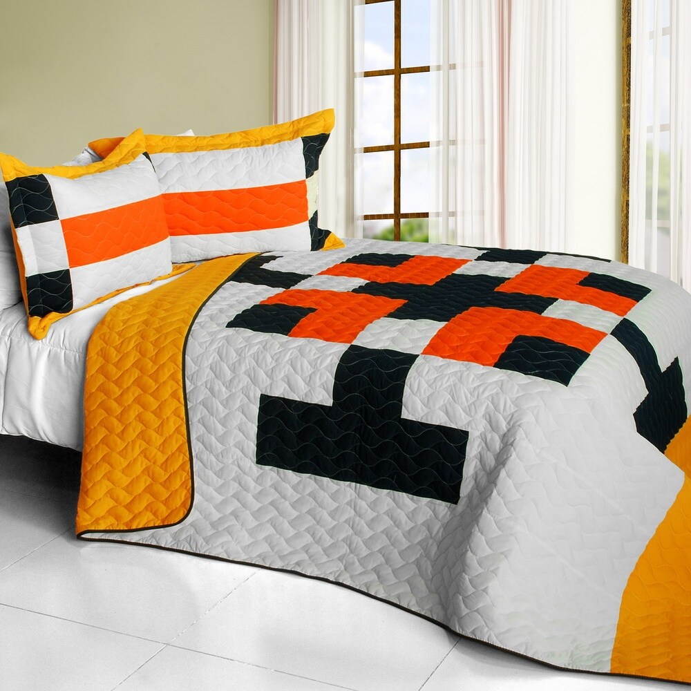 Tetris   D Vermicelli Quilted Patchwork Geometric Quilt Set Full/Queen