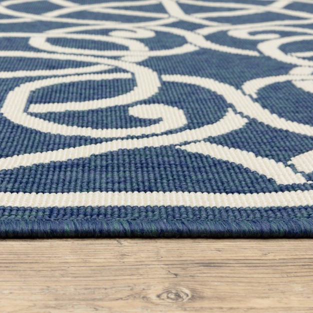 Marco Scroll Lattice Patio Rug Navy ivory Captiv8e Designs