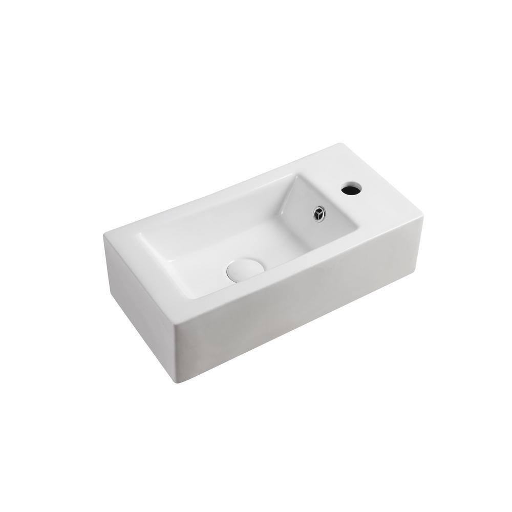 Elanti Wall-Mounted Left-Facing Rectangle Bathroom Sink in White EC9899-L