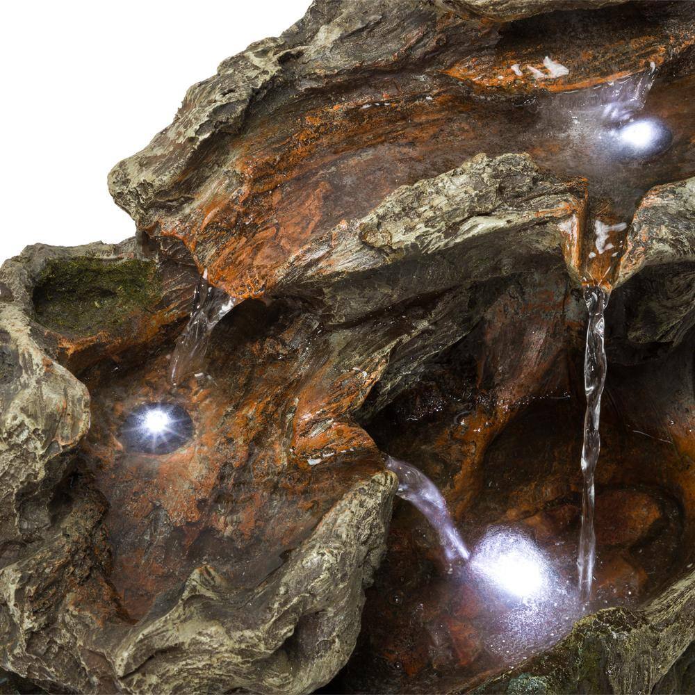 Alpine Corporation 10 in. Tall Tabletop 3-Tier Waterfall Rock Fountain with LED Lights WIN1334