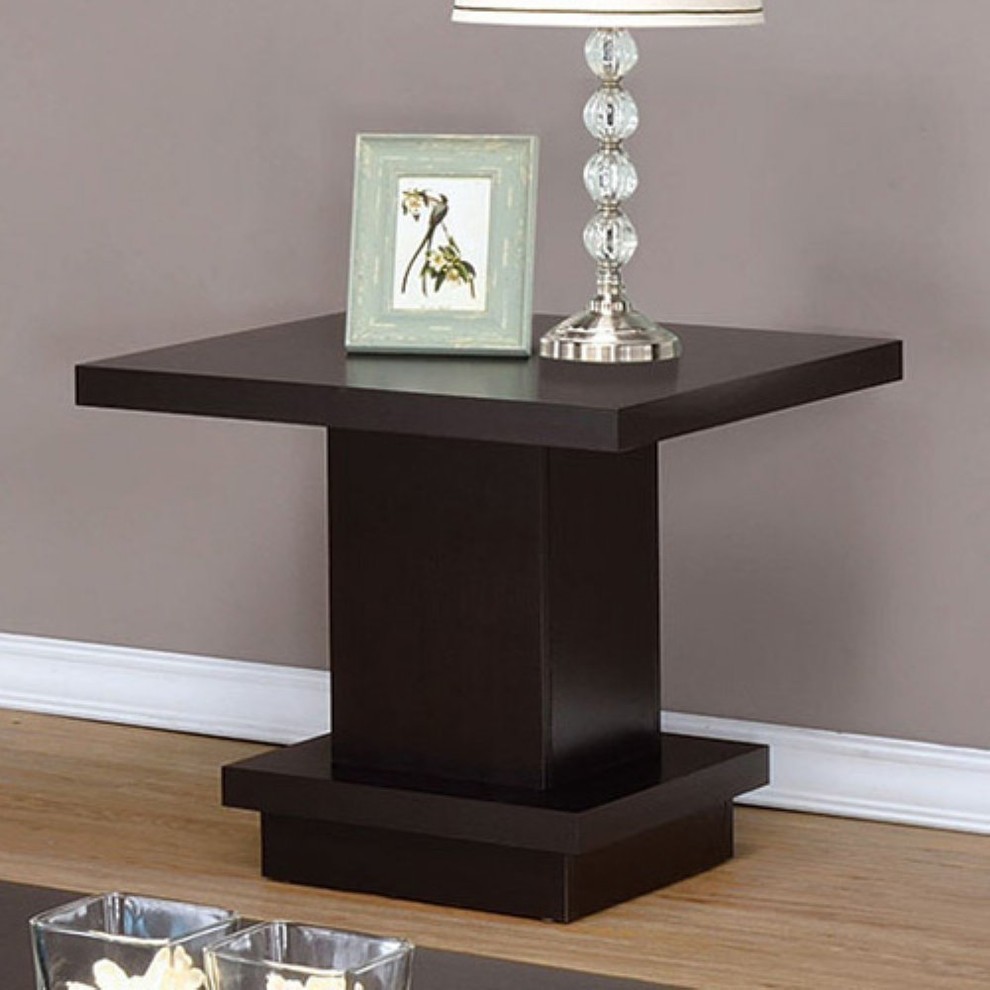 Benzara BM184934 Contemporary End Table With Pedestal Base  Cappuccino Brown   Transitional   Side Tables And End Tables   by VirVentures  Houzz