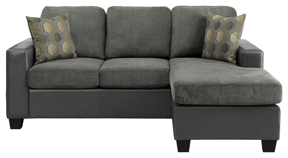 Lexicon Slater Reversible Sofa Chaise with 2 Pillows in Gray   Transitional   Sectional Sofas   by Homesquare  Houzz