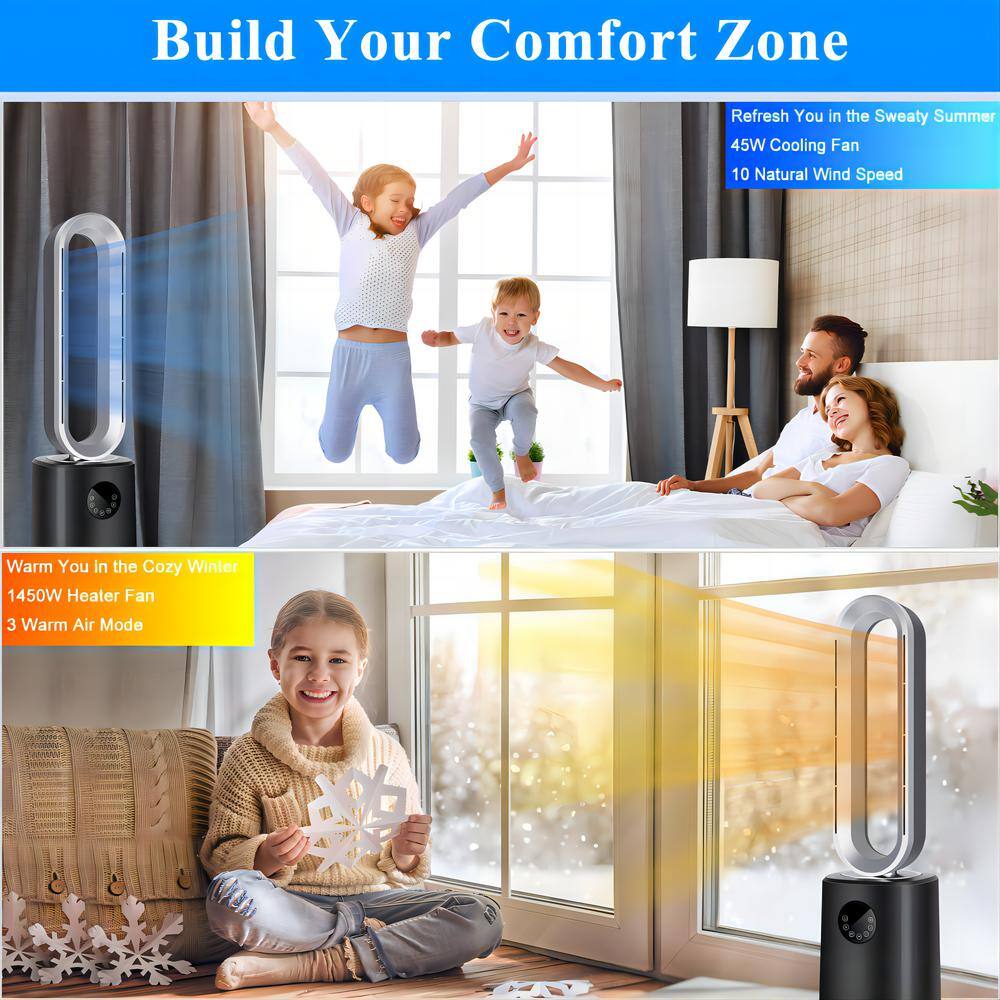 dubbin 35 in. Space Heater Bladeless Tower Fan Heater and Cooling Air Purifier with Remote Control Black FXFAN-7010