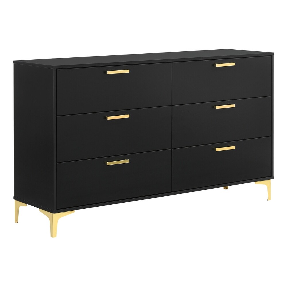 Lexie Black and Gold 6 Drawer Rectangular Dresser