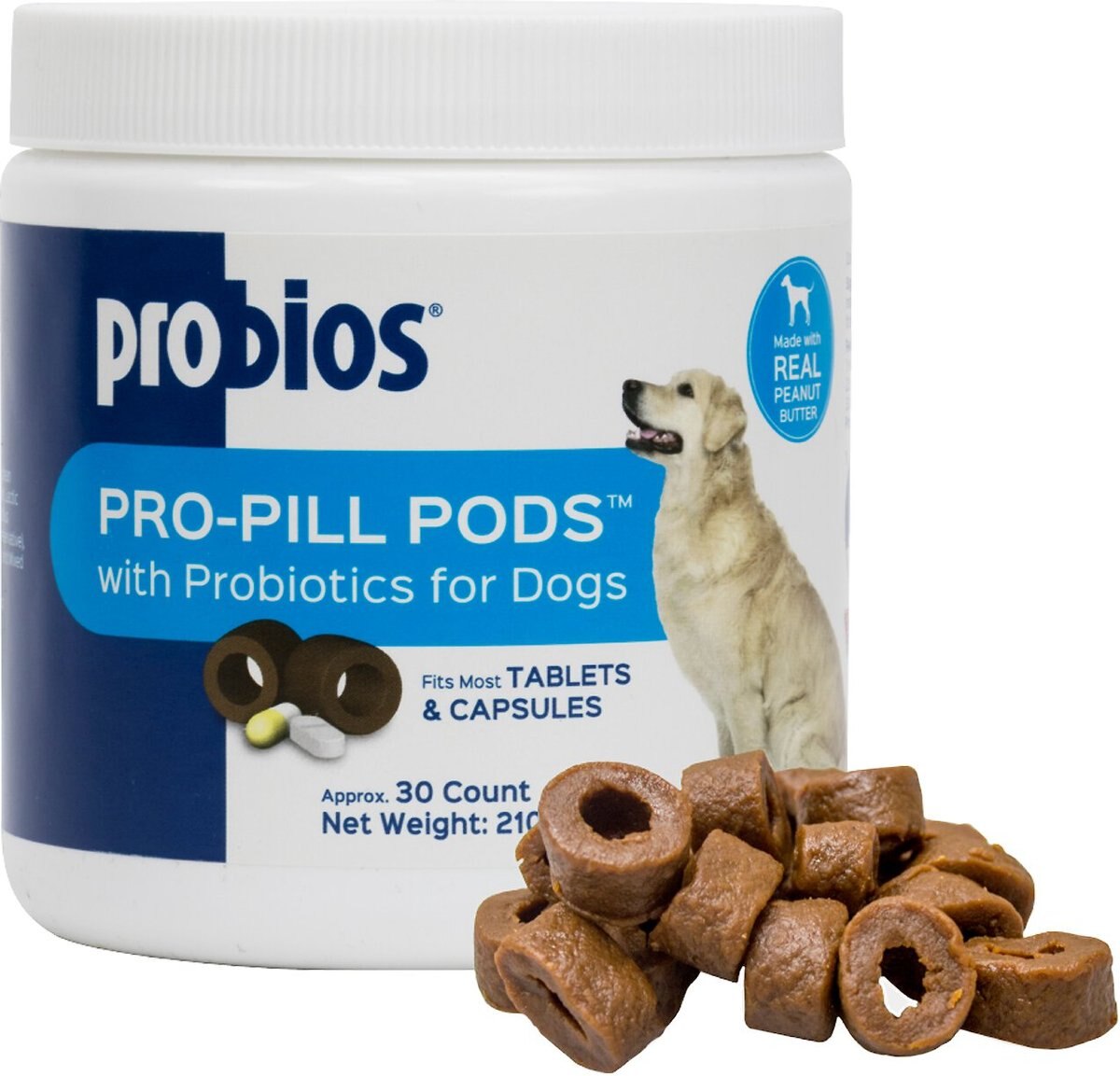 Probios Pro-Pill Pods Peanut Butter Flavored Dog Treats， Large， 30 count