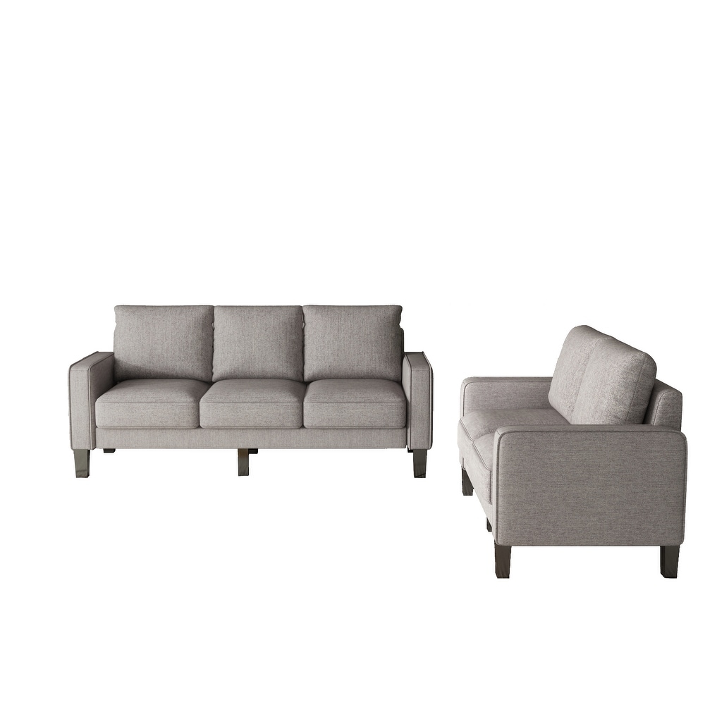 2 Pieces Nordic Style Sofa Set Living Room Sofa  Loveseat and 3 Seats Couch with Storage Design   Removable Cushions