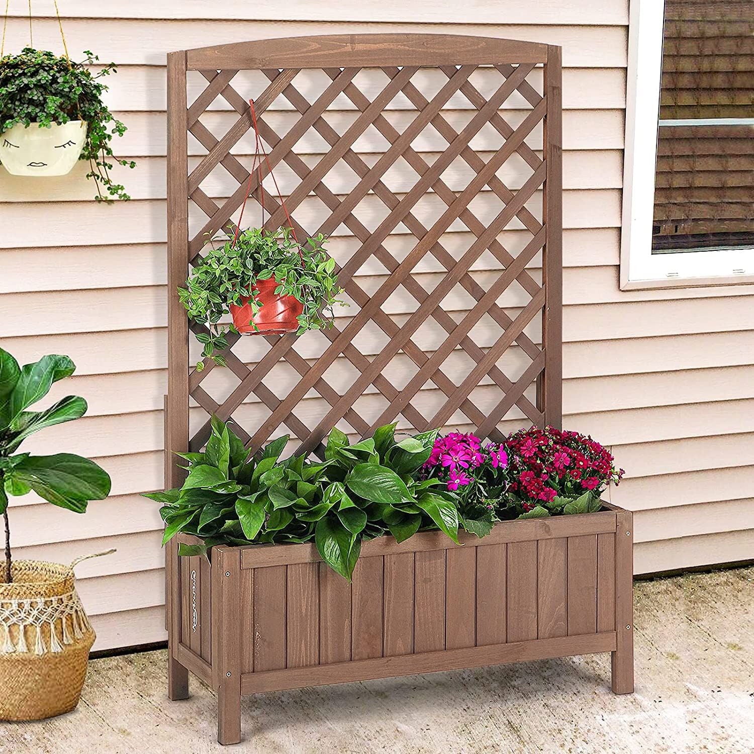 Morgete Raised Garden Bed with Legs Trellis Wooden Planter Box Outdoor for Gardening