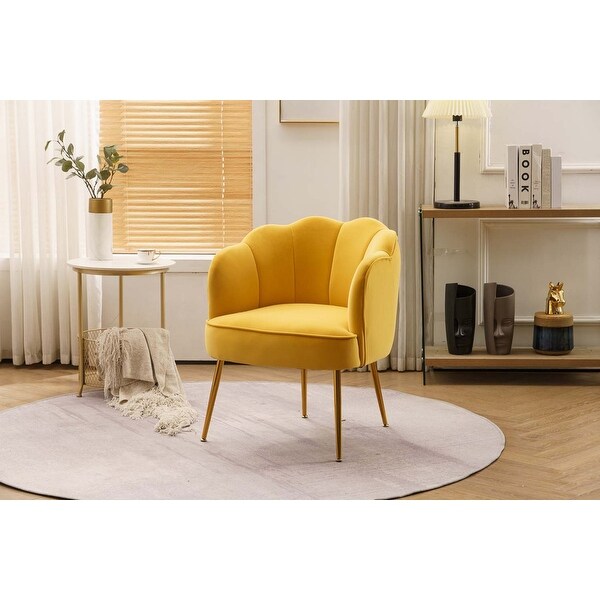 Shell Shape Velvet Fabric Armchair Accent Chair With Gold Legs For Living Room Bedroom