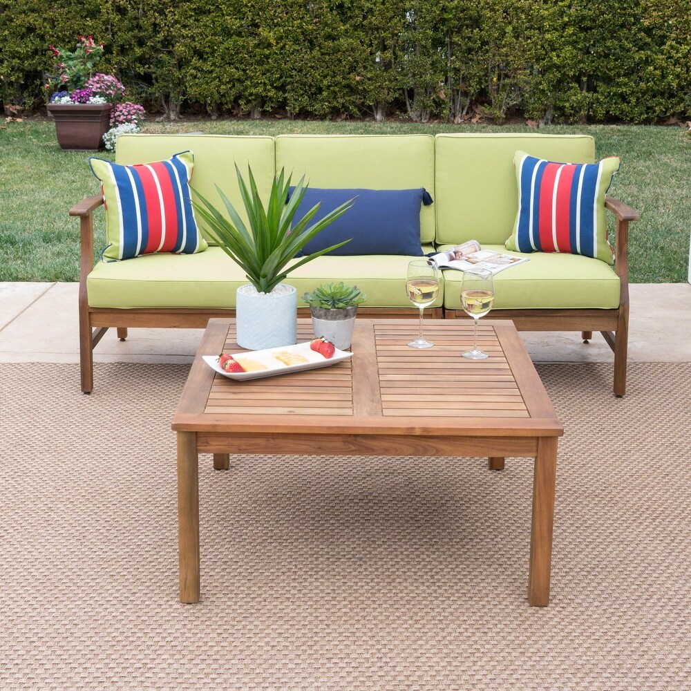 Perla Outdoor Acacia 4 pc. Cushioned Sofa and Table Set by Christopher Knight Home