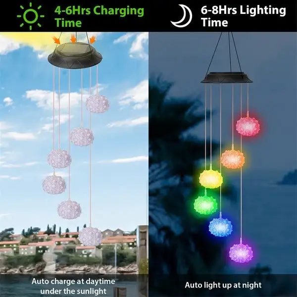 Solar Wind Chime Lights Sea Urchins Decor Lamp 7 Color Changing