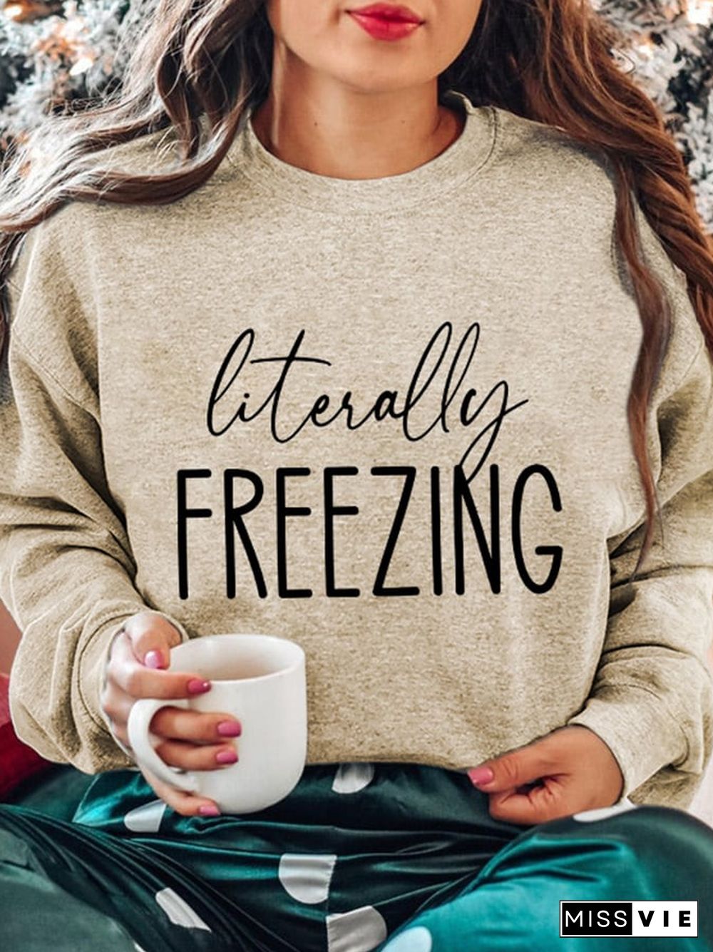 Retro Literally Freezing Print Crew Neck Sweatshirt