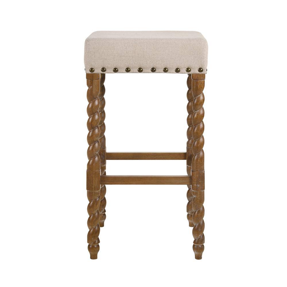 CAROLINA CLASSIC Remick 30 in. Natural Oak Barley Twist Upholstered Stool 3664-NOLN