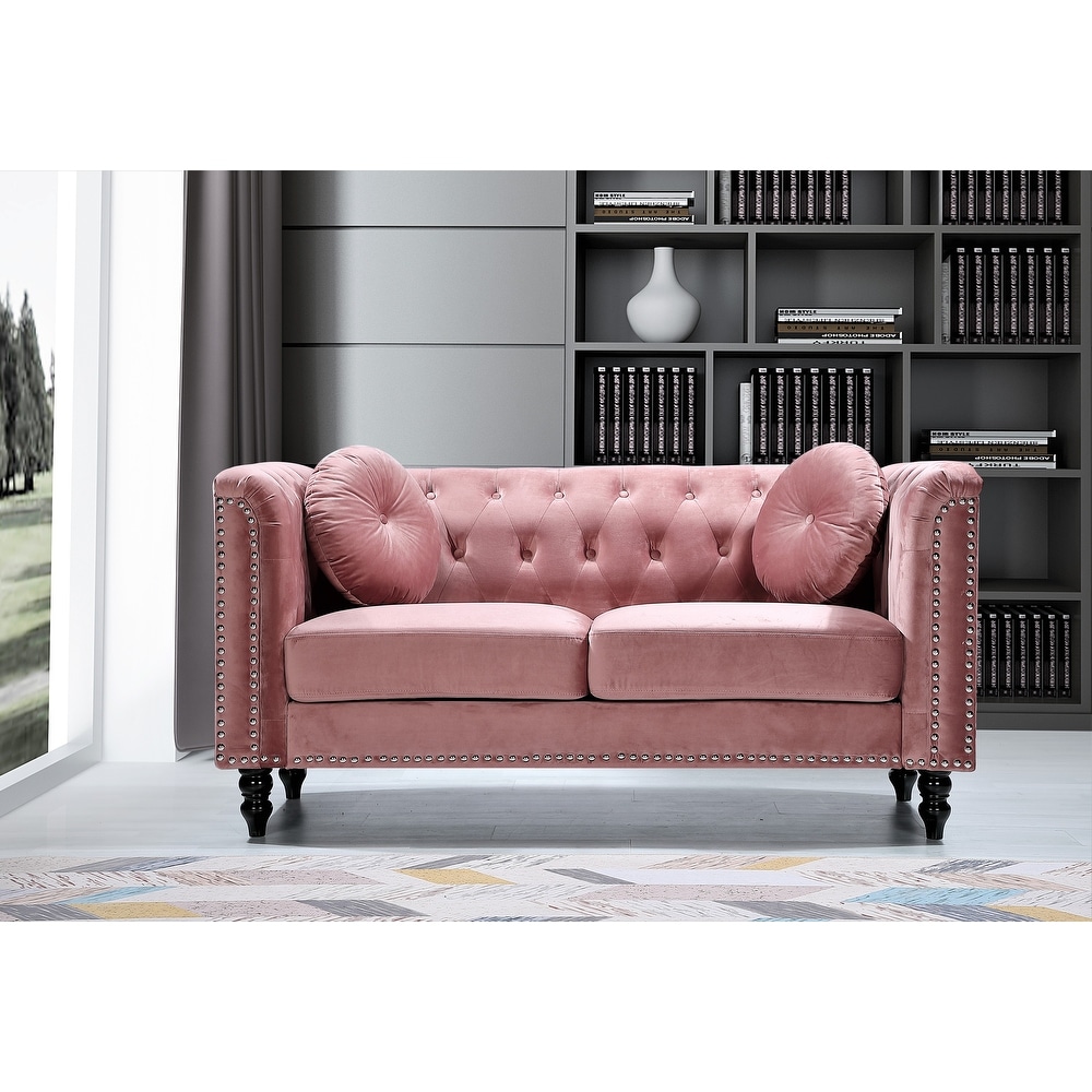 Calvin Classic Velvet Kittleson Nailhead Chesterfield 2 Piece Set Loveseat and Sofa