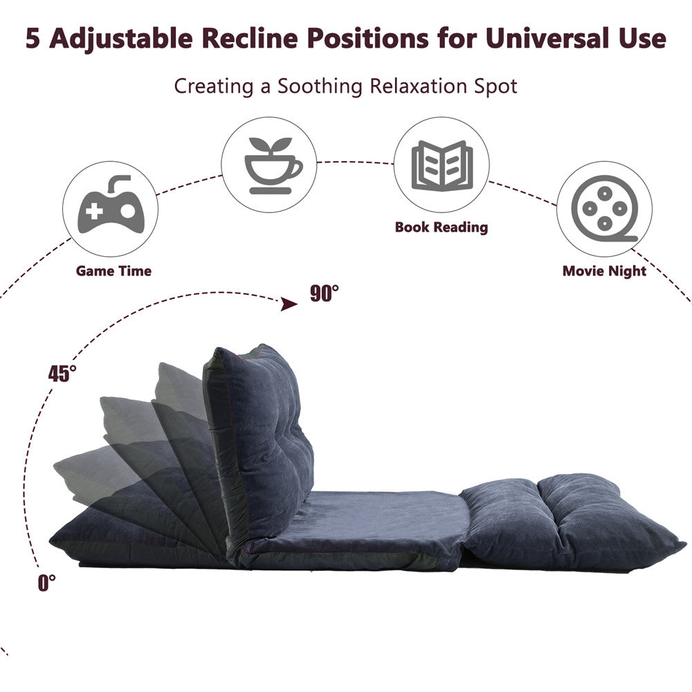 Versatility Lazy Floor Chair With 2 Pillows Folding Adjustable Loveseat Sofa Couch for Reading Gaming Watching TV Elegant Lounge Chaise for Home Office Bluish Gray