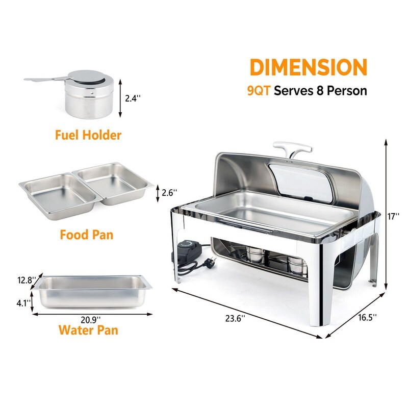 400W 9Qt Stainless Steel Dual Use(Fuel or Electric) Chafing Dish